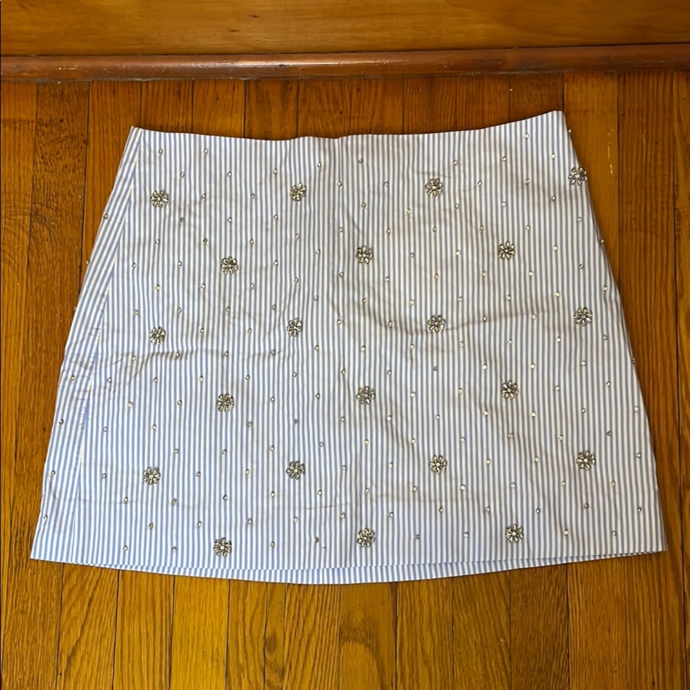 J. Crew Collection White and Blue Embellished Mini Skirt Casual